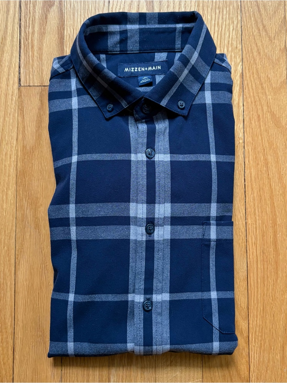 Mizzen+Main Men Long Sleeve Leeward Shirt Trim Fit Large Blue White Plaid